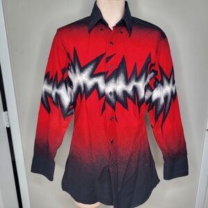 Brooks and Dunn Panhandle Slim Western Button Up Shirt Abstract Red Black 15 1/2